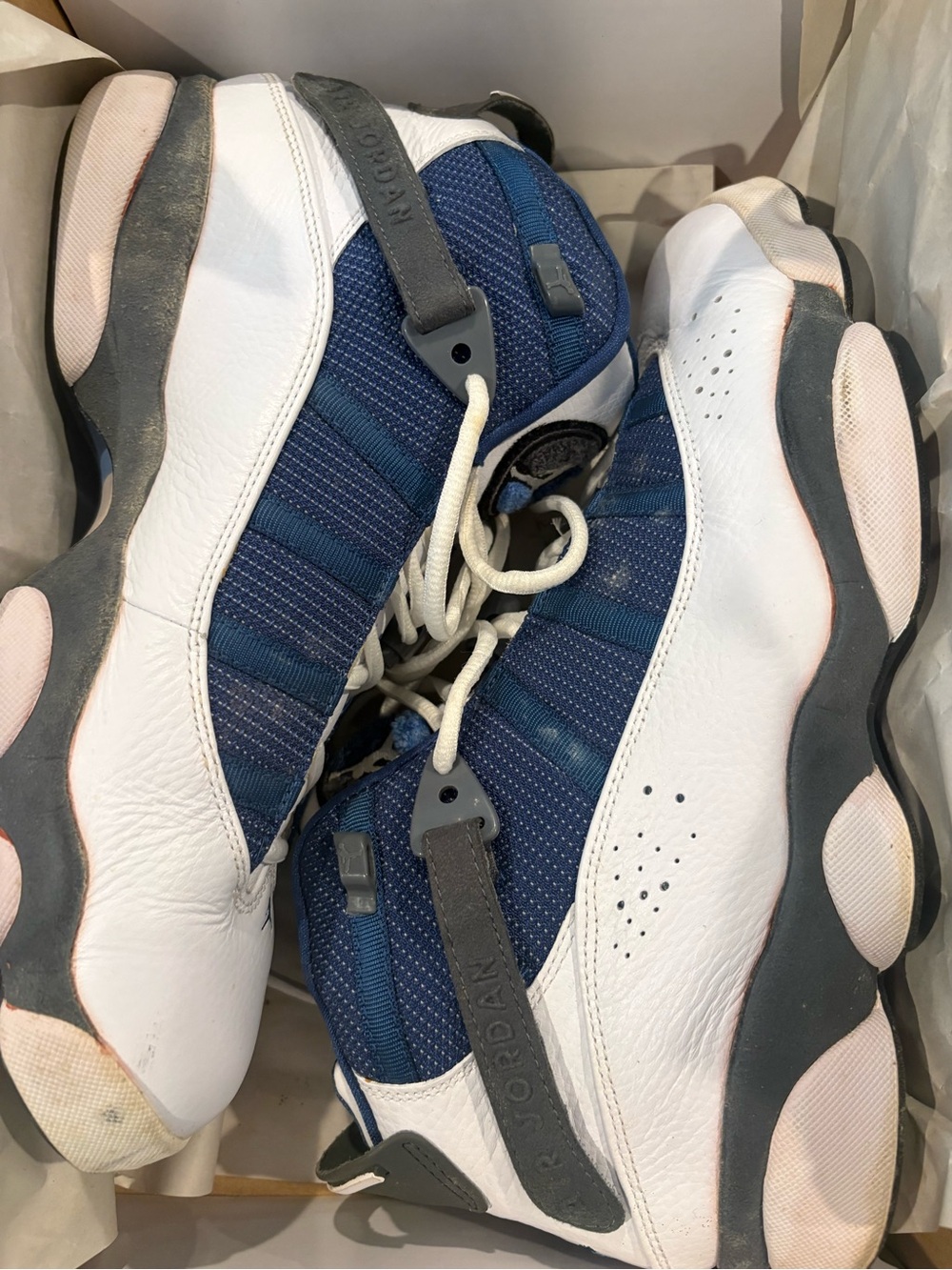 Jordan White and Navy Retro High-Top Sneakers